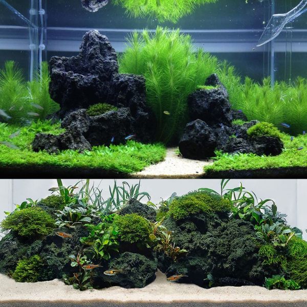 Natural black lava rock texture for aquarium aquascaping and hardscape design