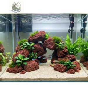Red lava stone for freshwater aquarium hardscape and rock layouts